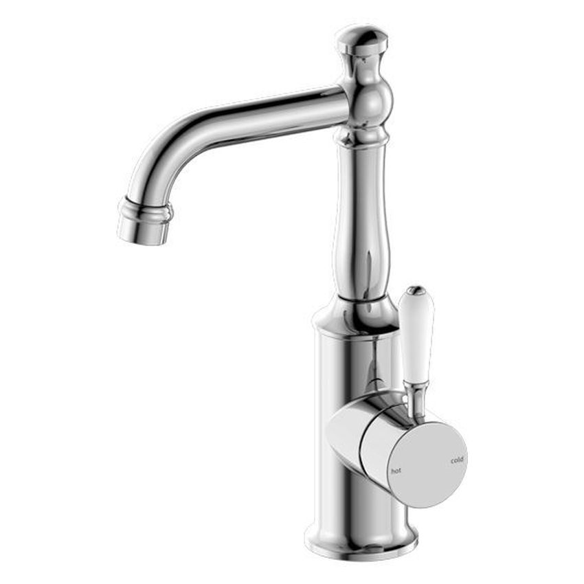 York Basin Mixer With White Porcelain Lever - Chrome