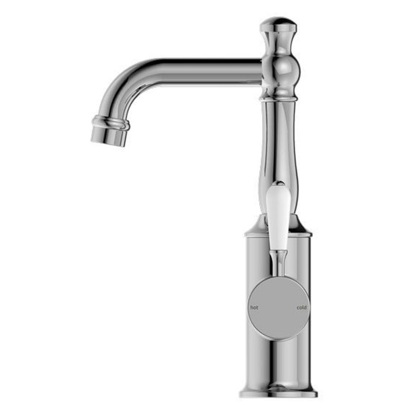 York Basin Mixer With White Porcelain Lever - Chrome