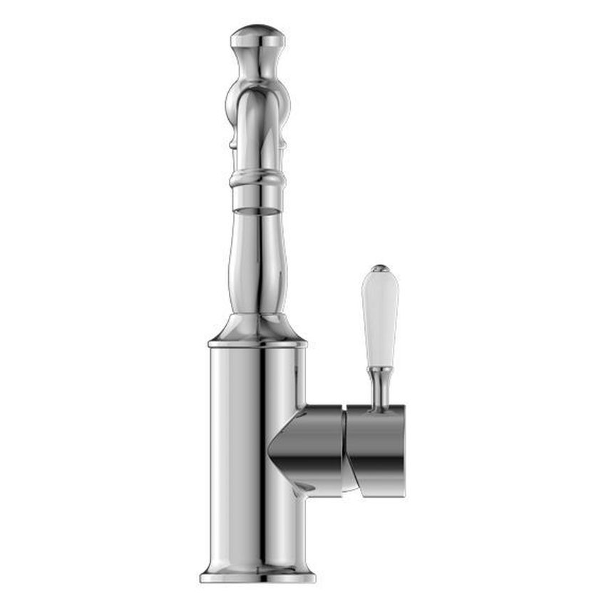 York Basin Mixer With White Porcelain Lever - Chrome
