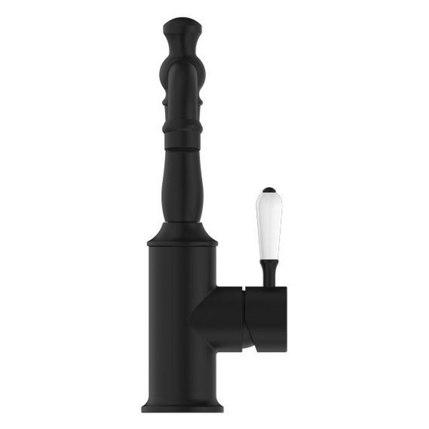 York Basin Mixer With White Porcelain Lever - Matte Black