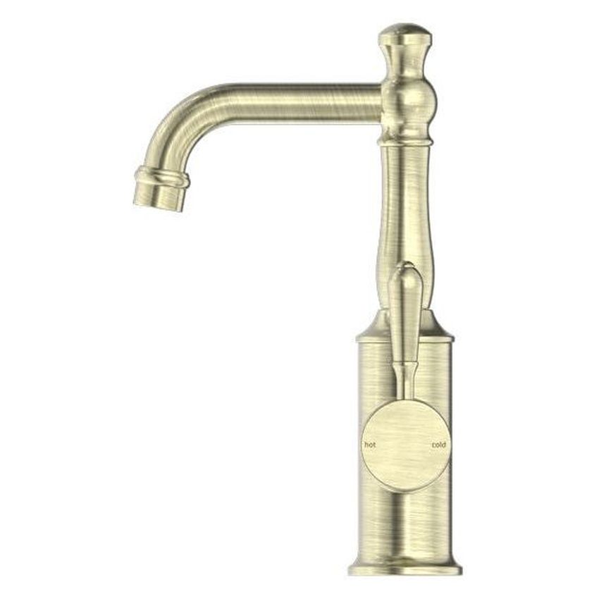 York Basin Mixer With Metal Lever - Aged Brass