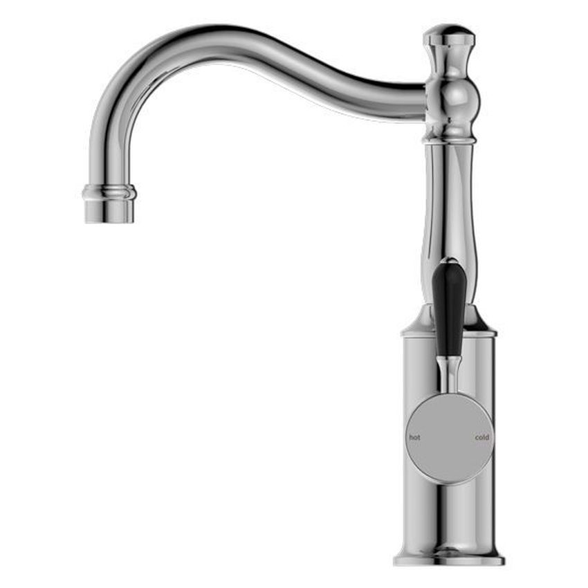York Basin Mixer With Black Porcelain Lever - Chrome