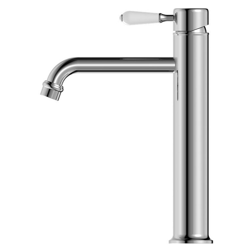 York Straight Tall Basin Mixer With White Porcelain Lever - Chrome