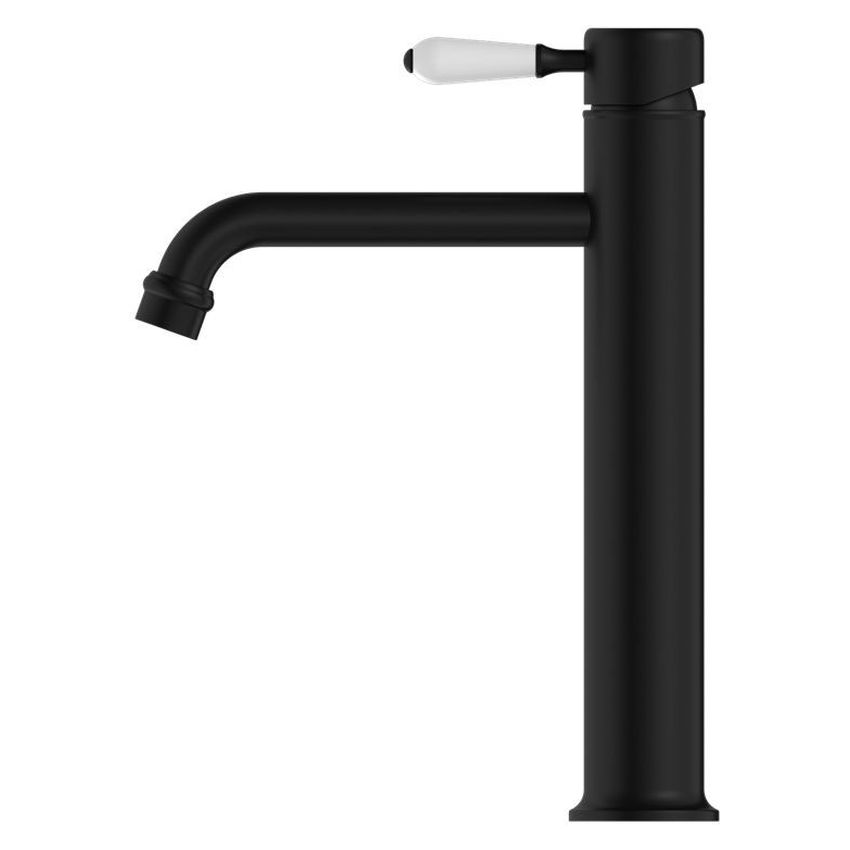 York Straight Tall Basin Mixer With White Porcelain Lever - Matte Black