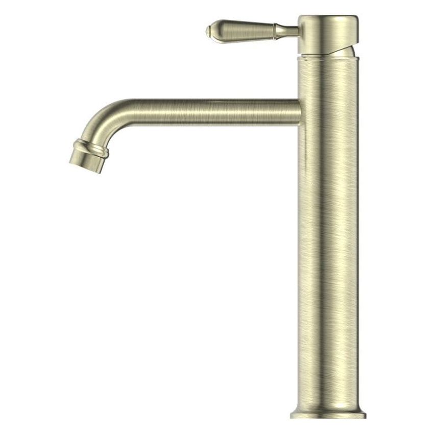 York Straight Tall Basin Mixer With Metal Lever - Aged Brass