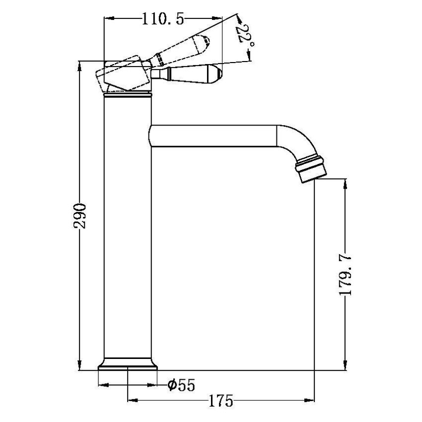 York Straight Tall Basin Mixer With Metal Lever - Matte Black