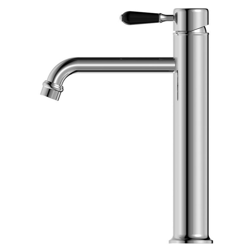 York Straight Tall Basin Mixer With Black Porcelain Lever - Chrome