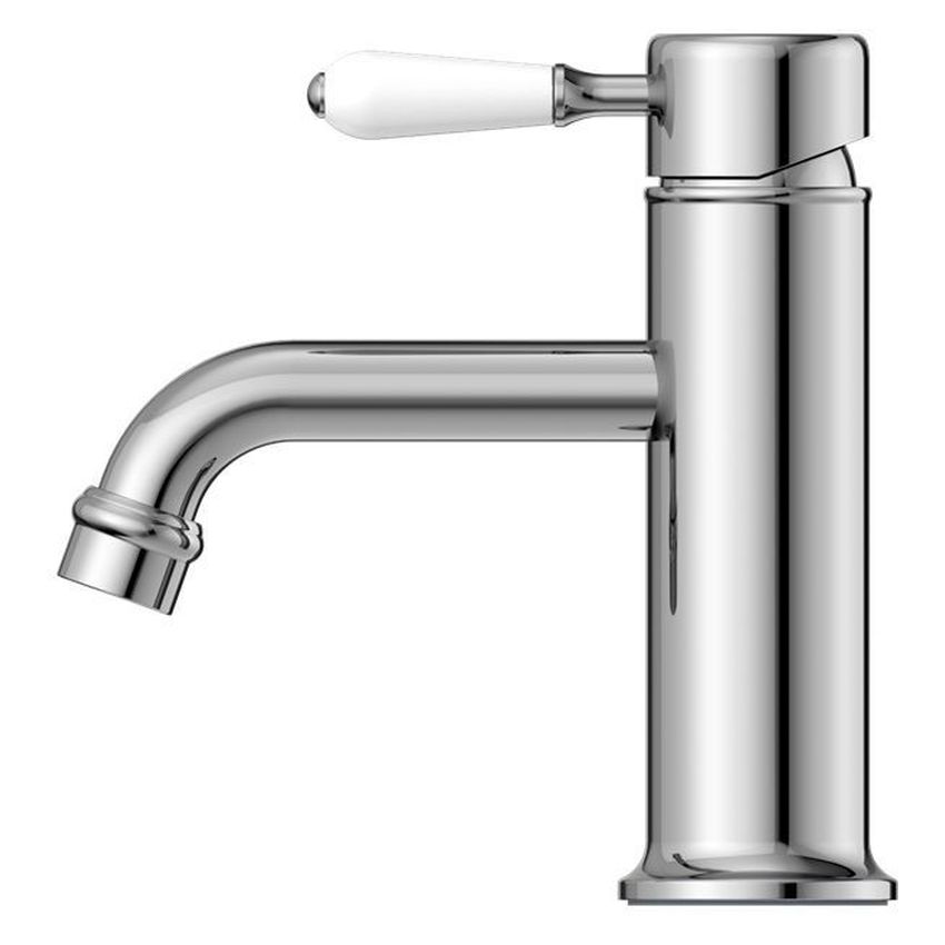 York Straight Basin Mixer With White Porcelain Lever - Chrome