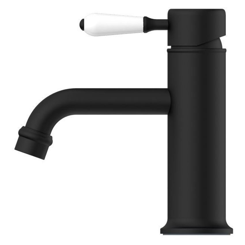 York Straight Basin Mixer With White Porcelain Lever - Matte Black