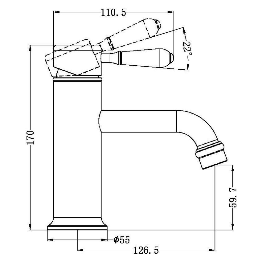 York Straight Basin Mixer With Metal Lever - Chrome