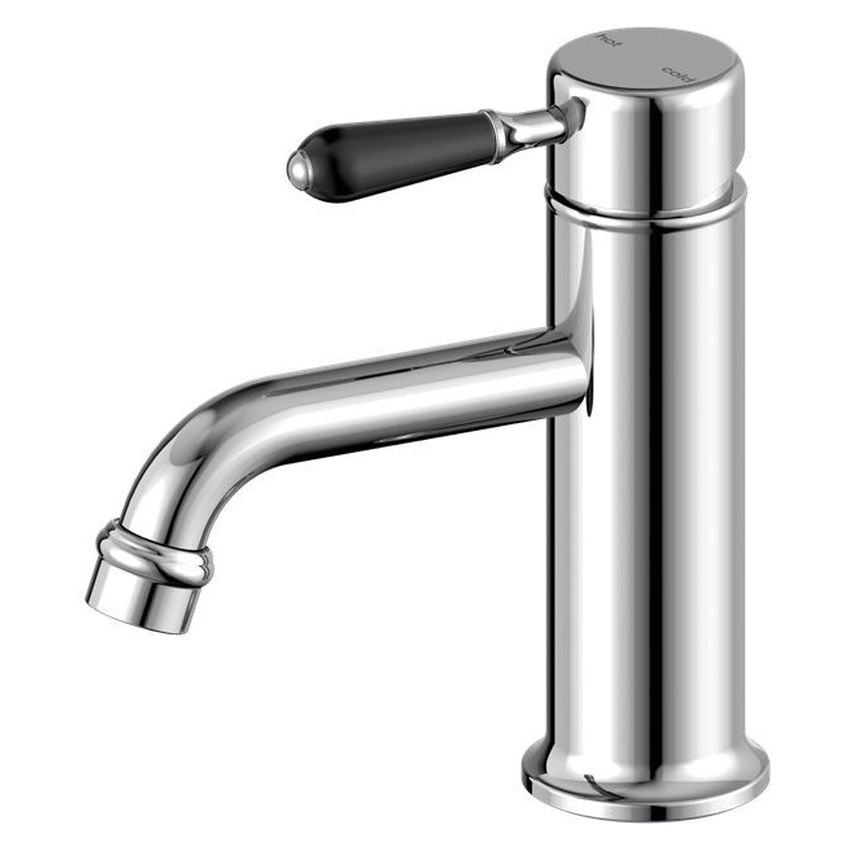 York Straight Basin Mixer With Black Porcelain Lever - Chrome