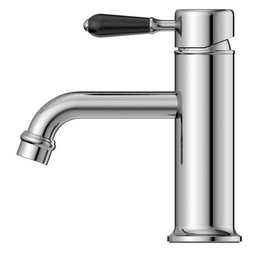 York Straight Basin Mixer With Black Porcelain Lever - Chrome