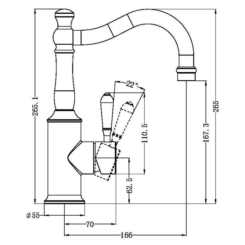York Basin Mixer Hook Spout With White Porcelain Lever - Matte Black