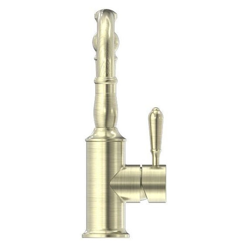 York Basin Mixer Hook Spout With Metal Lever - Aged Brass