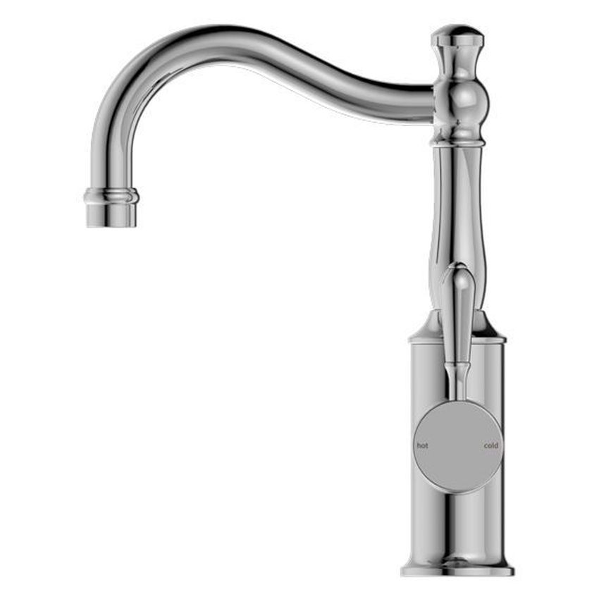 York Basin Mixer Hook Spout With Metal Lever - Chrome
