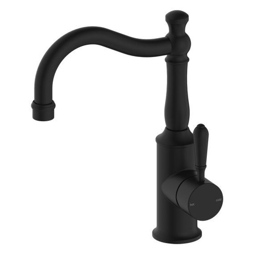York Basin Mixer Hook Spout With Metal Lever - Matte Black