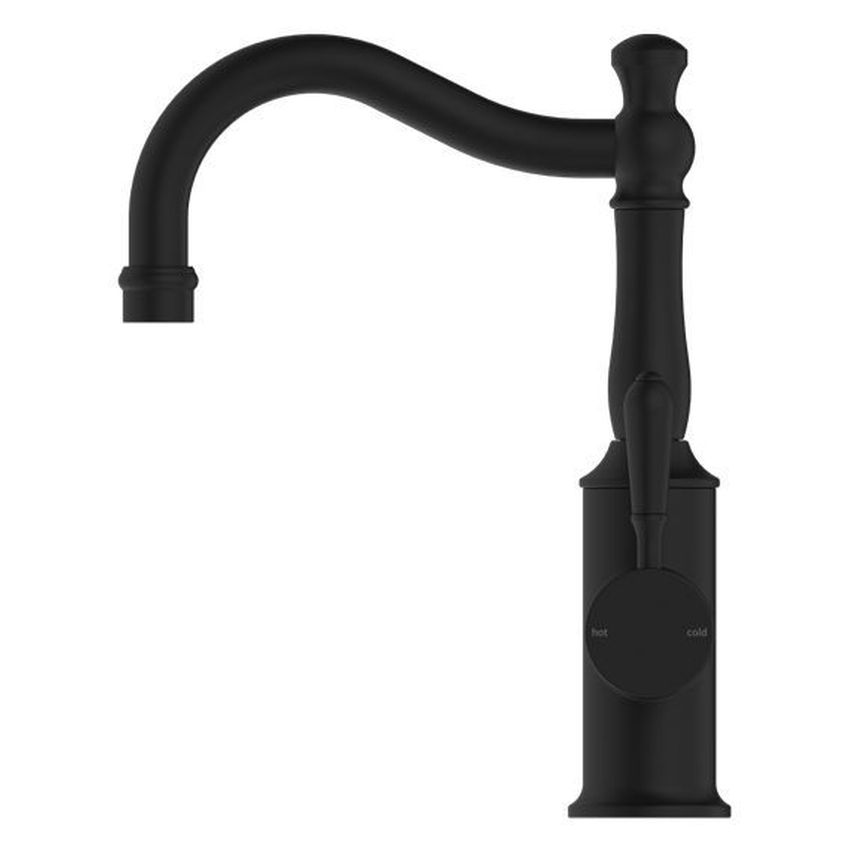 York Basin Mixer Hook Spout With Metal Lever - Matte Black