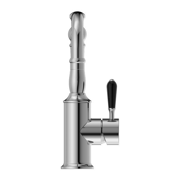 York Basin Mixer Hook Spout With Black Porcelain Lever - Chrome