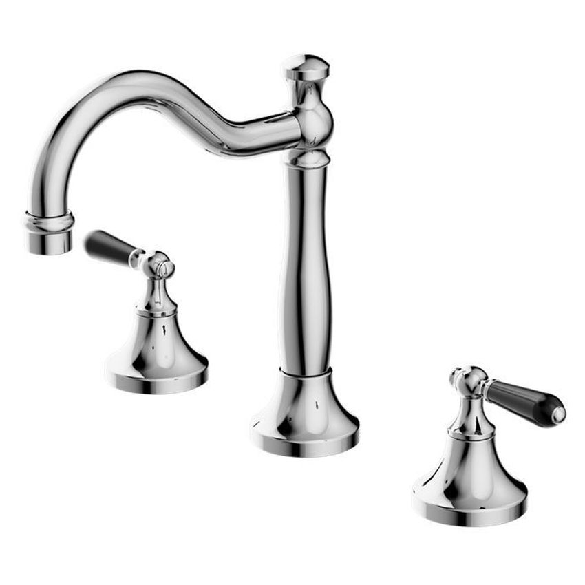 York Basin Set With Black Porcelain Lever - Chrome