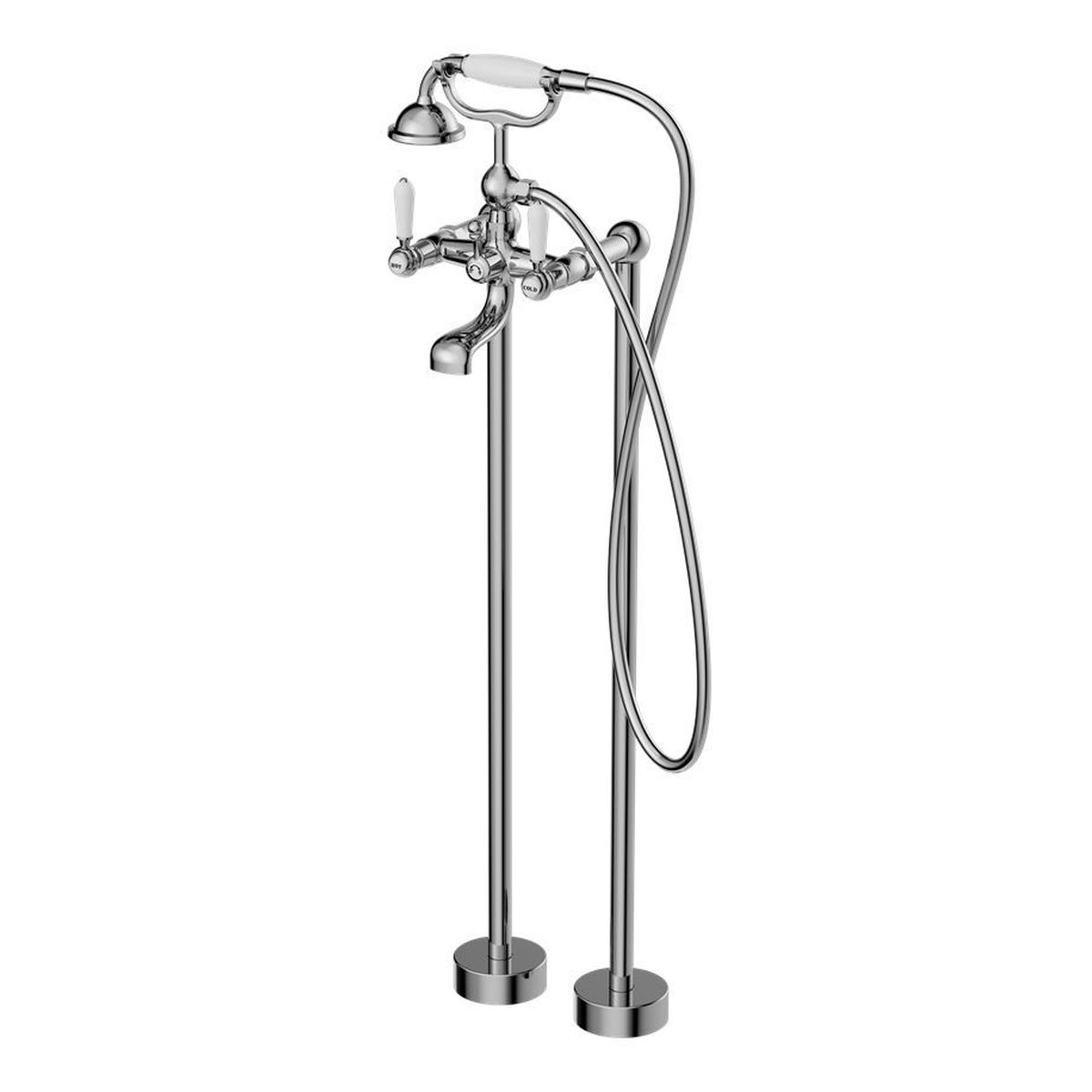 York Freestanding Bath Set With White Porcelain Hand Shower - Chrome