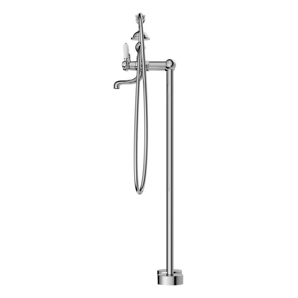 York Freestanding Bath Set With White Porcelain Hand Shower - Chrome