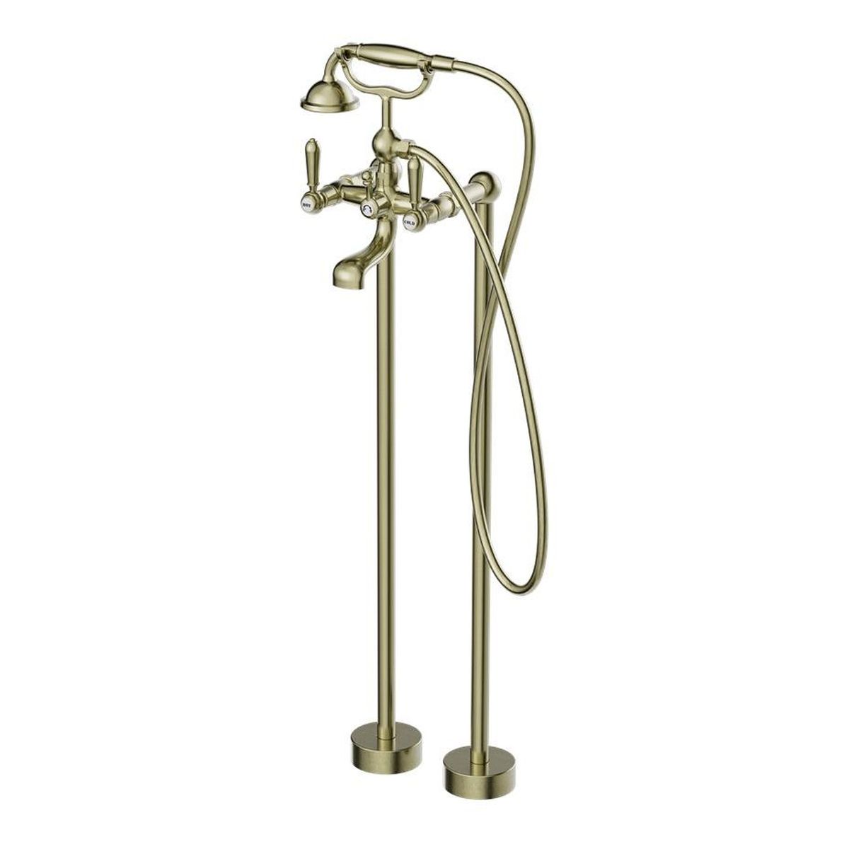 York Freestanding Bath Set With Metal Hand Shower - Aged Brass