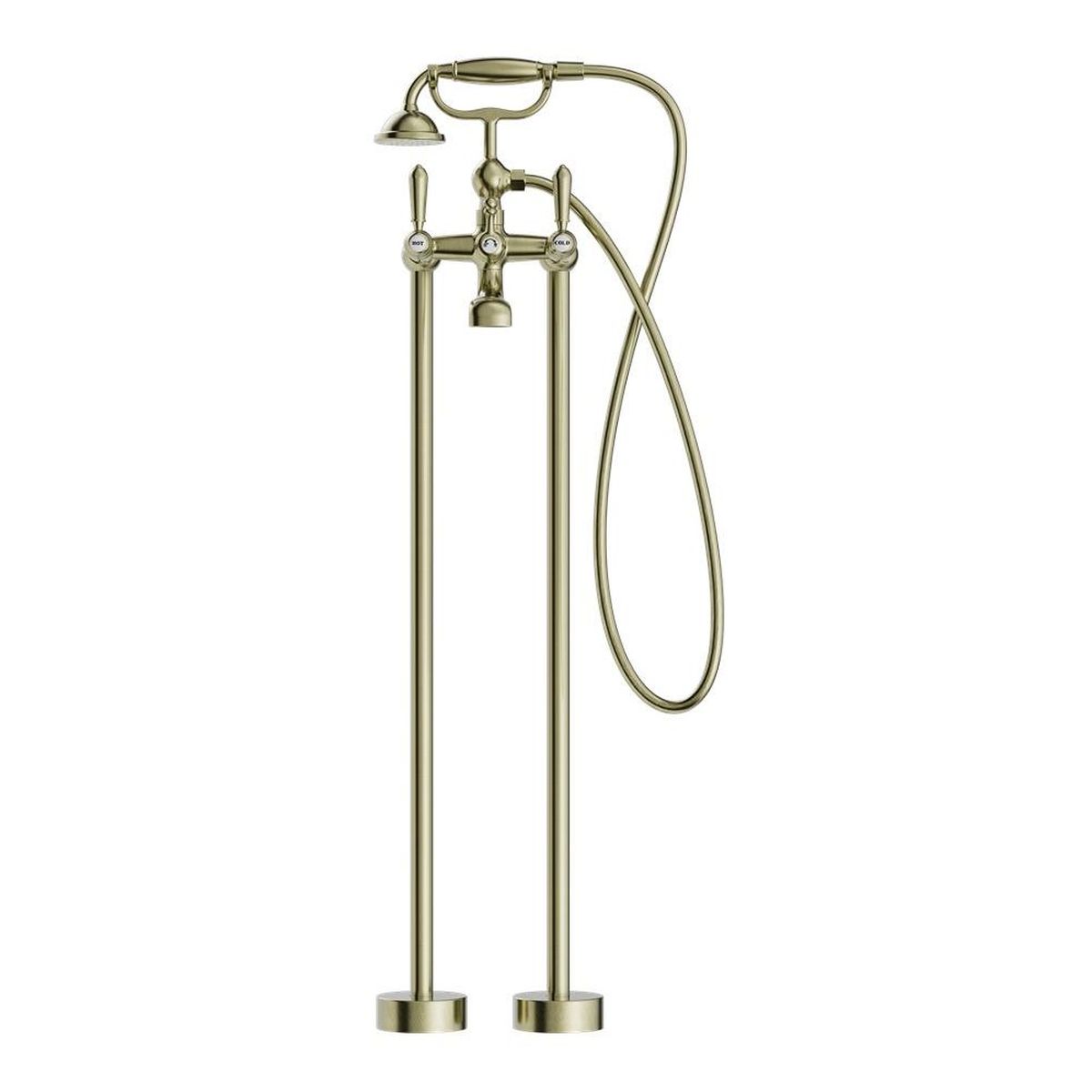 York Freestanding Bath Set With Metal Hand Shower - Aged Brass