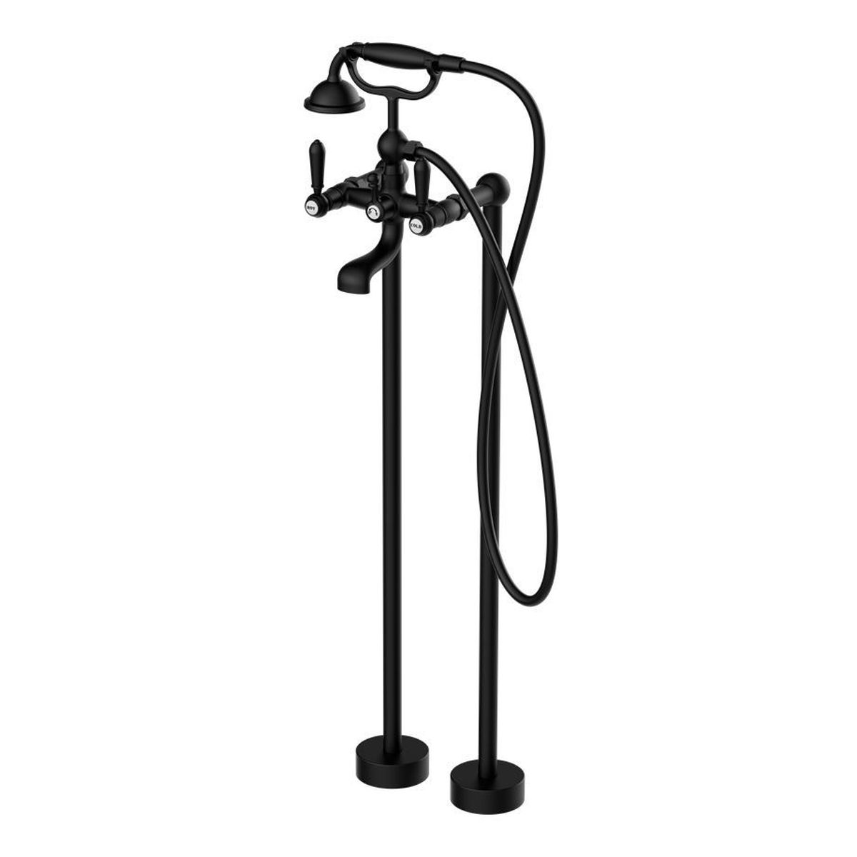 York Freestanding Bath Set With Metal Hand Shower - Matte Black
