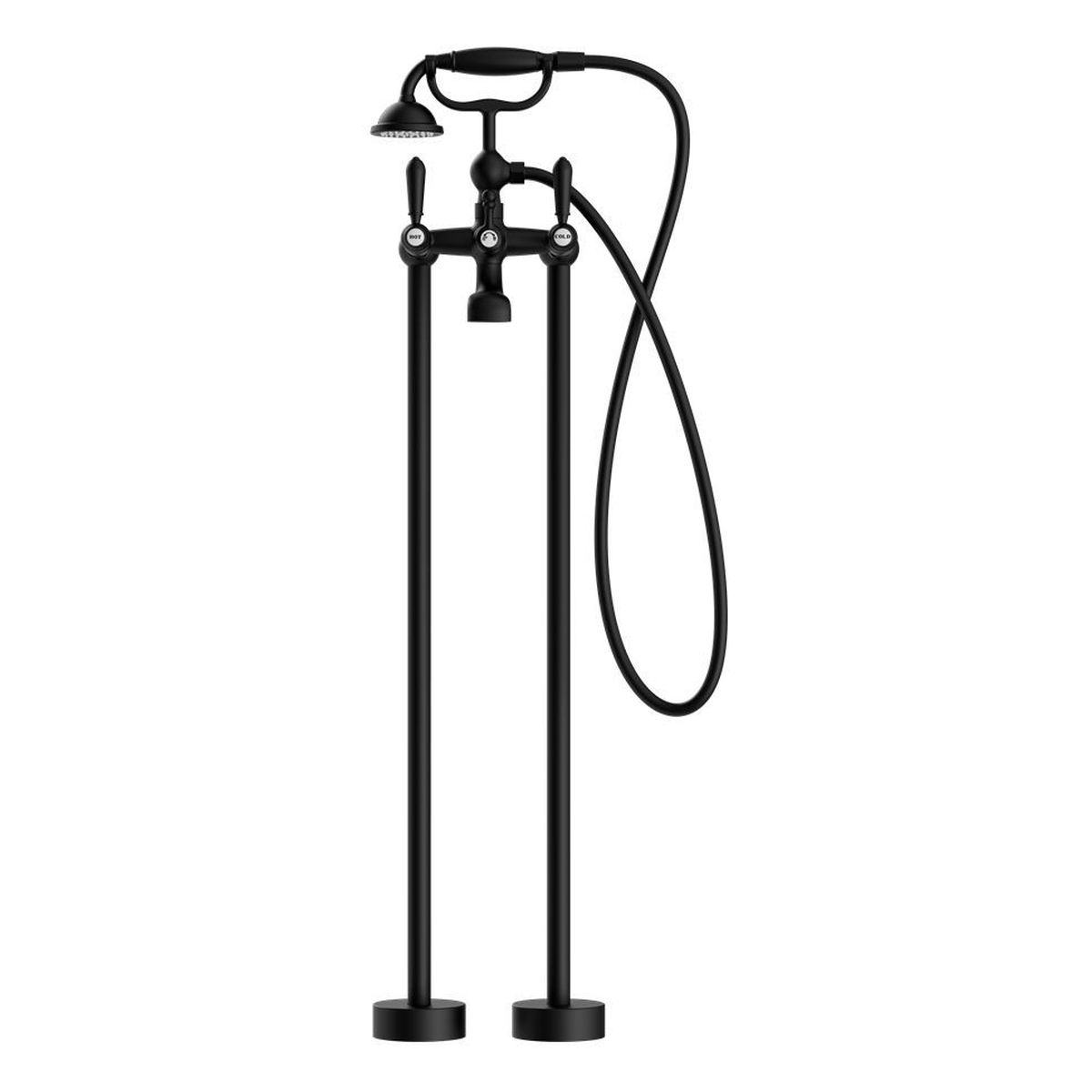 York Freestanding Bath Set With Metal Hand Shower - Matte Black