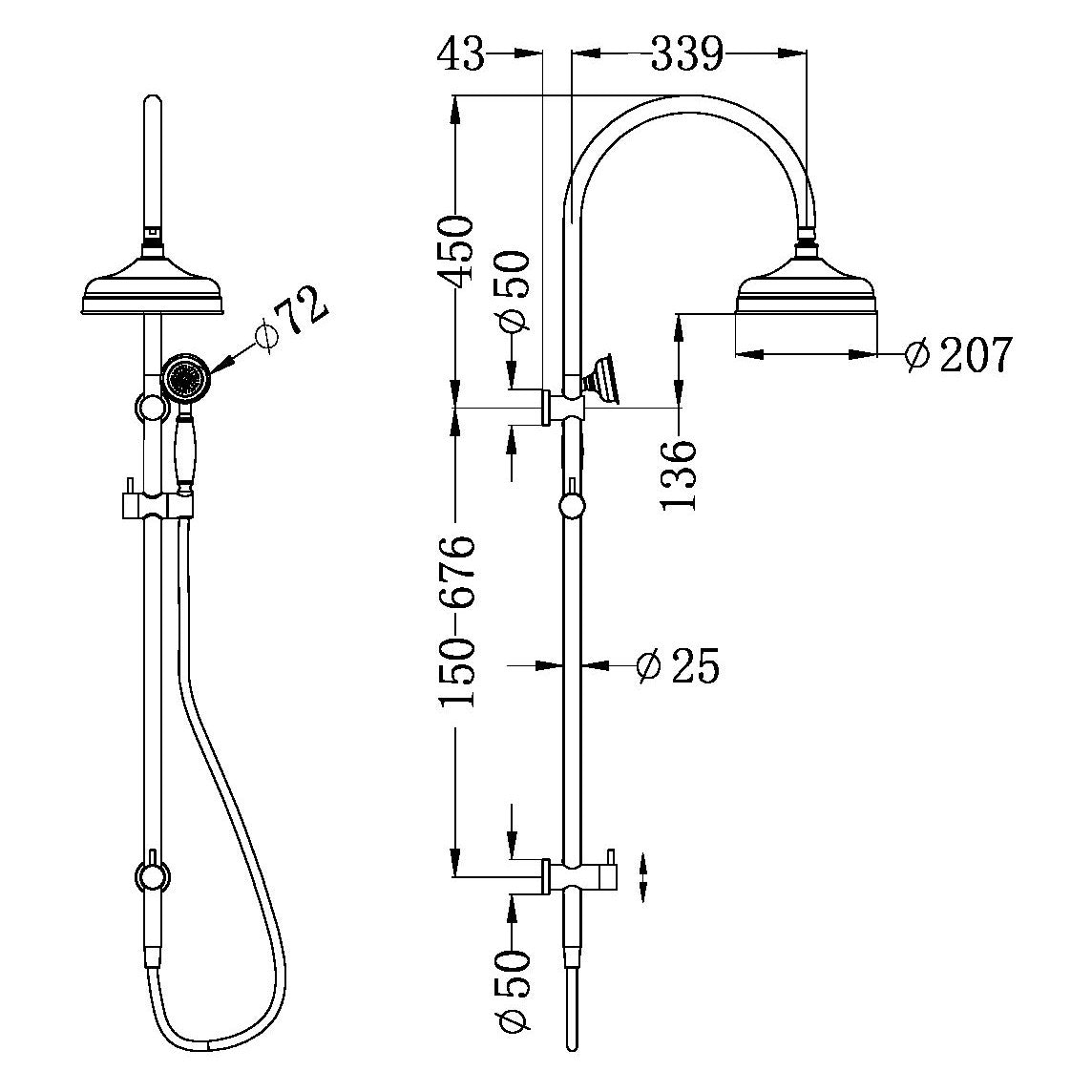 York Twin Shower With Metal Hand Shower - Aged Brass