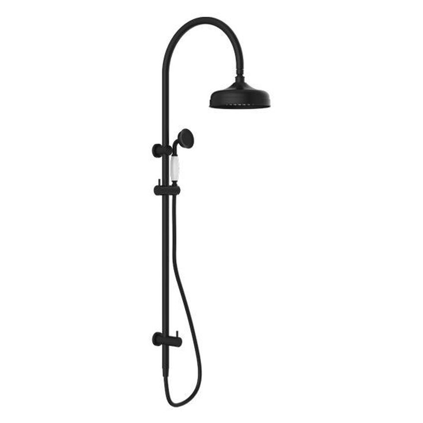 York Twin Shower With White Porcelain Hand Shower - Matte Black