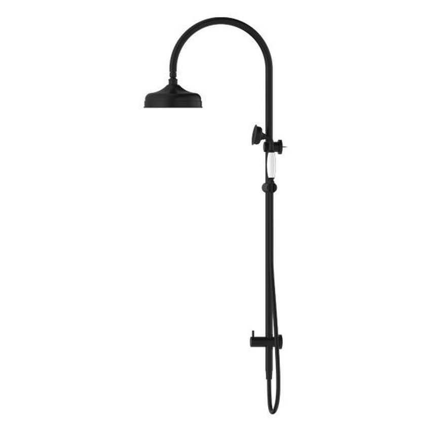 York Twin Shower With White Porcelain Hand Shower - Matte Black