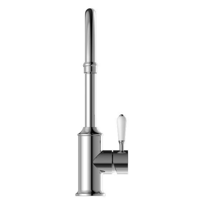 York Kitchen Mixer Gooseneck With White Porcelain Lever - Chrome