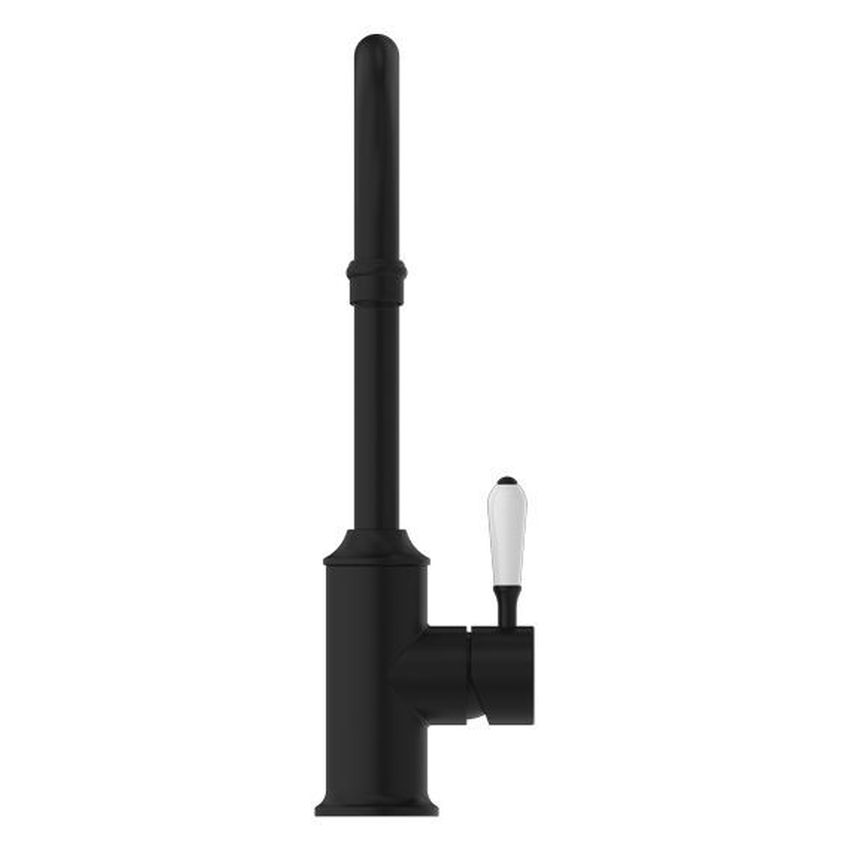 York Kitchen Mixer Gooseneck Spout With White Porcelain Lever - Matte Black