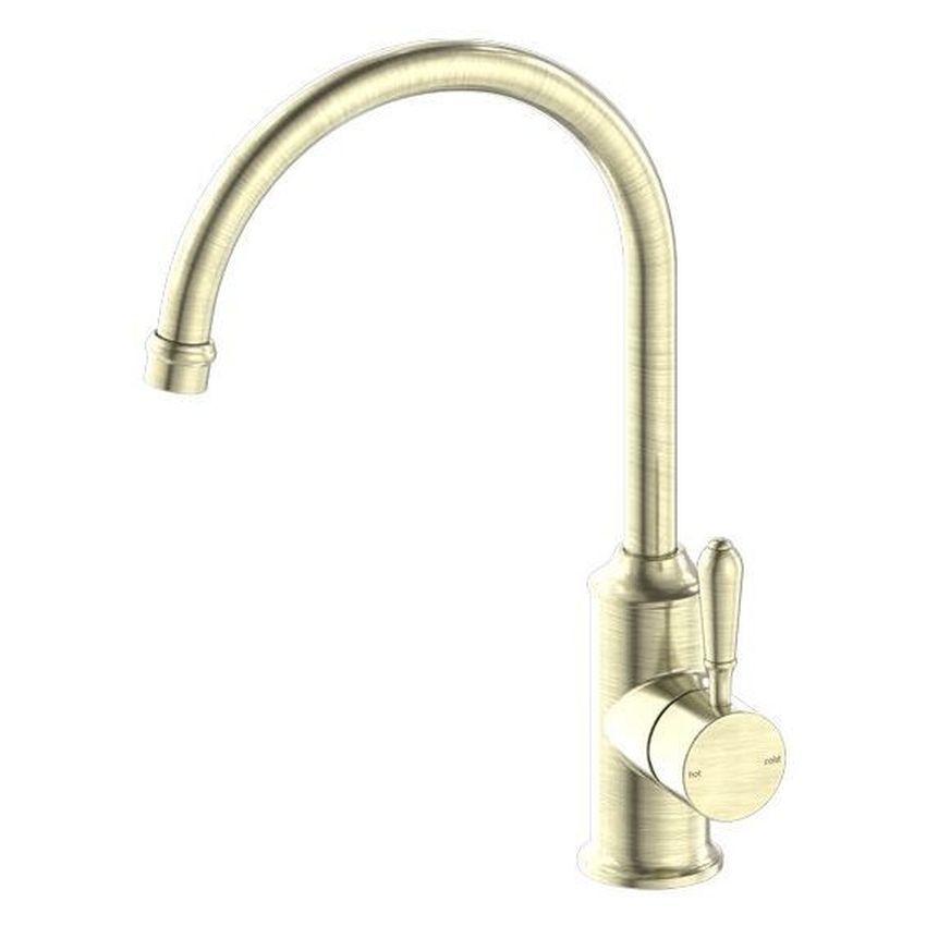 York Kitchen Mixer Gooseneck Spout With Metal Lever - Aged Brass