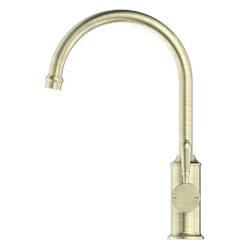 York Kitchen Mixer Gooseneck Spout With Metal Lever - Aged Brass