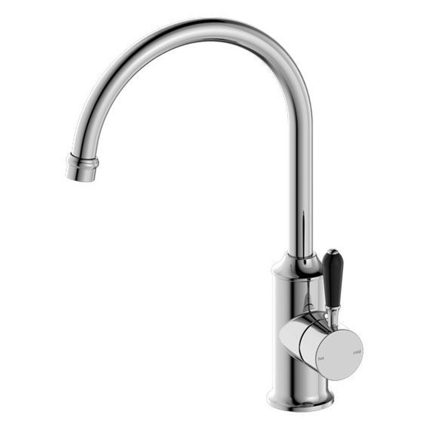 York Kitchen Mixer Gooseneck Spout With Black Porcelain Lever - Chrome