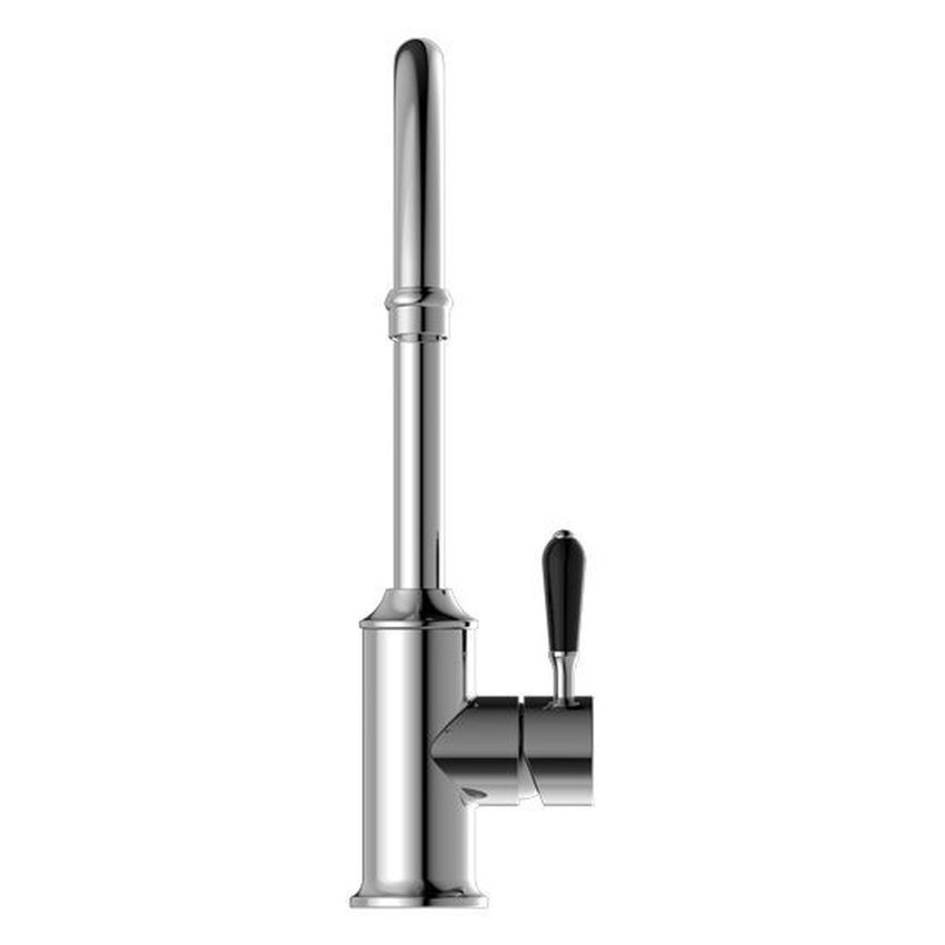 York Kitchen Mixer Gooseneck Spout With Black Porcelain Lever - Chrome