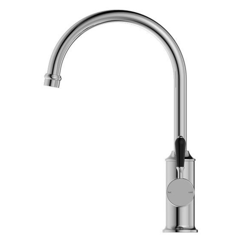 York Kitchen Mixer Gooseneck Spout With Black Porcelain Lever - Chrome