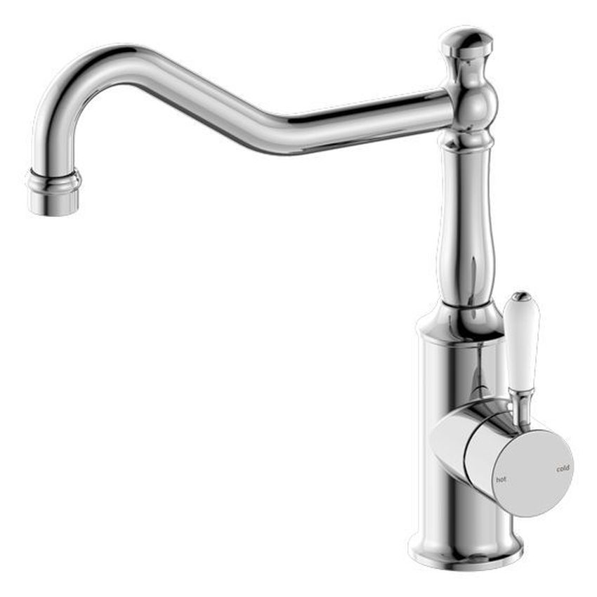 York Kitchen Mixer Hook Spout With White Porcelain Lever - Chrome