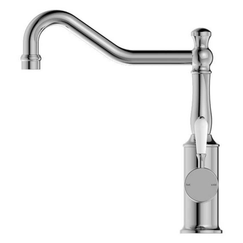 York Kitchen Mixer Hook Spout With White Porcelain Lever - Chrome