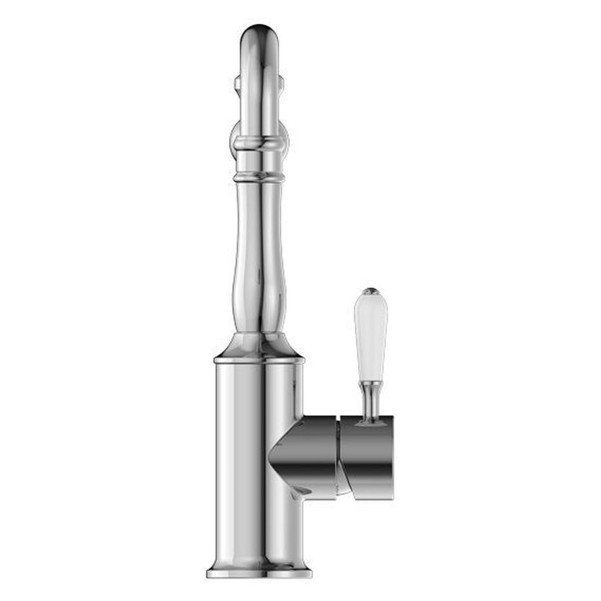 York Kitchen Mixer Hook Spout With White Porcelain Lever - Chrome