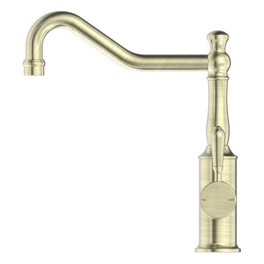 York Kitchen Mixer Hook Spout With Metal Lever - Aged Brass