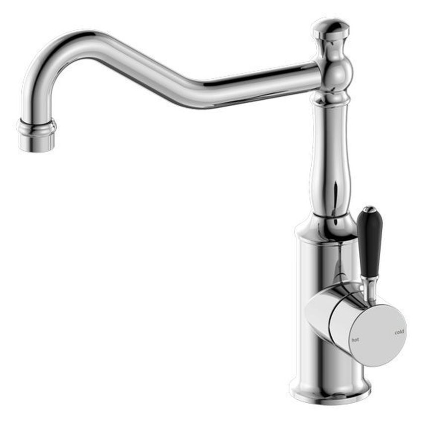 York Kitchen Mixer Hook Spout With Black Porcelain Lever - Chrome
