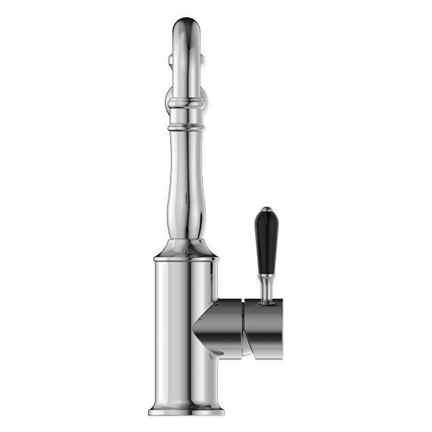 York Kitchen Mixer Hook Spout With Black Porcelain Lever - Chrome