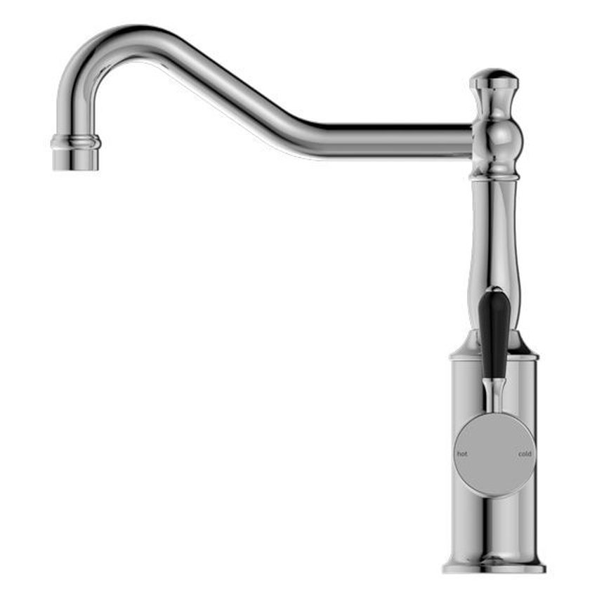 York Kitchen Mixer Hook Spout With Black Porcelain Lever - Chrome