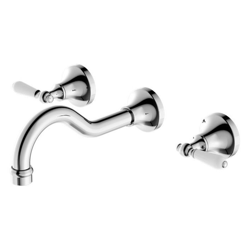 York Wall Basin Set With White Porcelain Lever - Chrome
