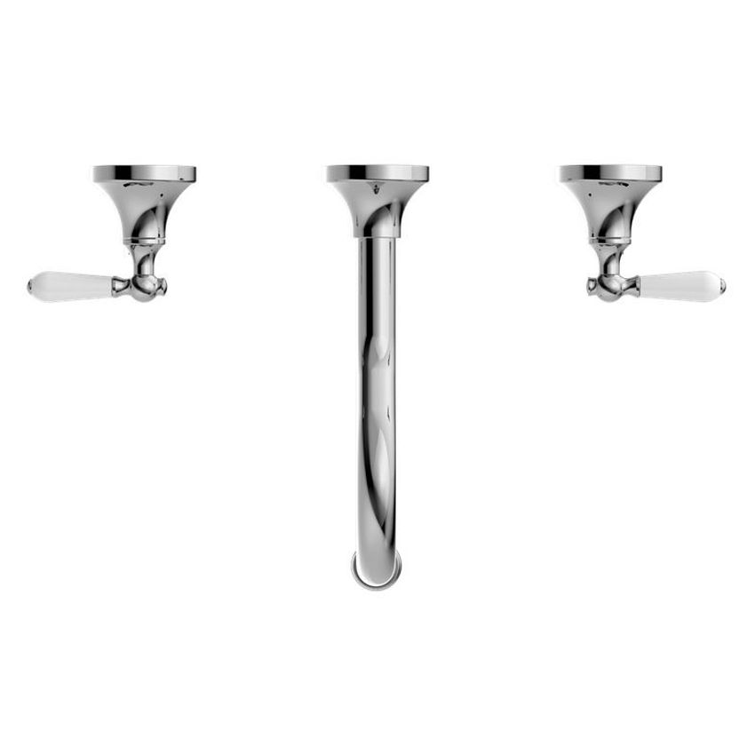 York Wall Basin Set With White Porcelain Lever - Chrome