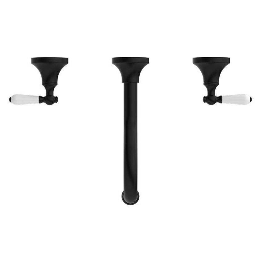 York Wall Basin Set With White Porcelain Lever - Matte Black