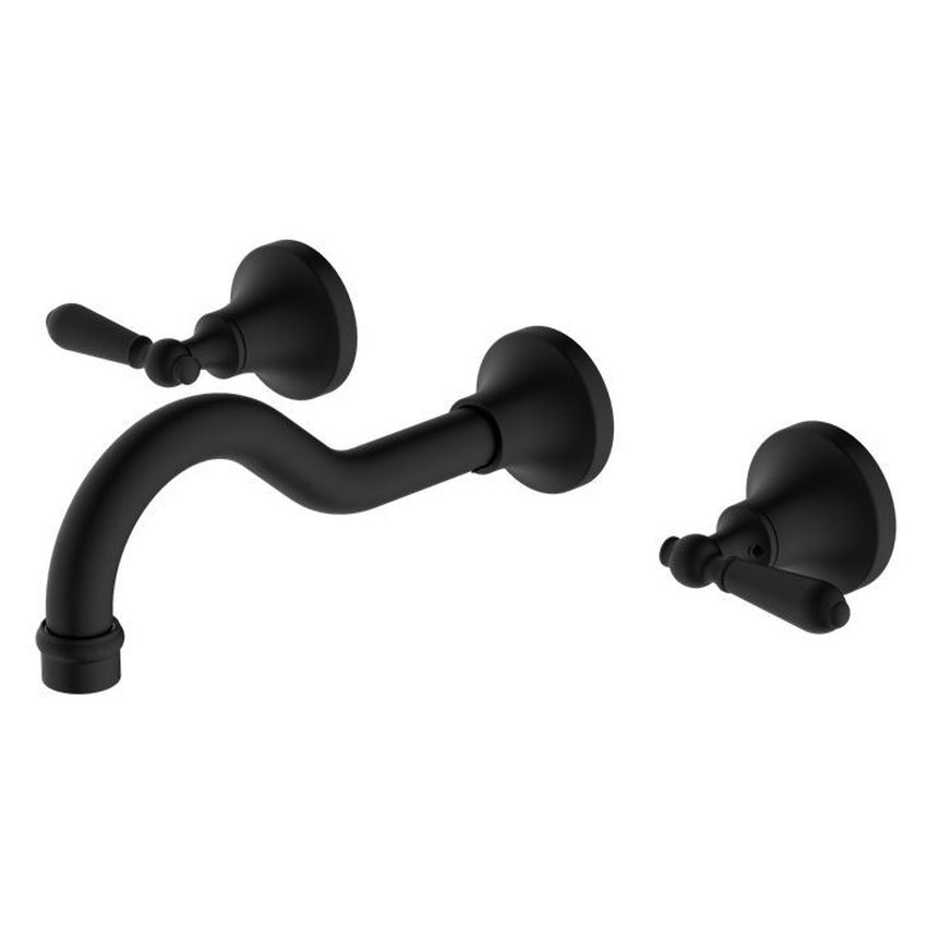 York Wall Basin Set With Metal Lever - Matte Black